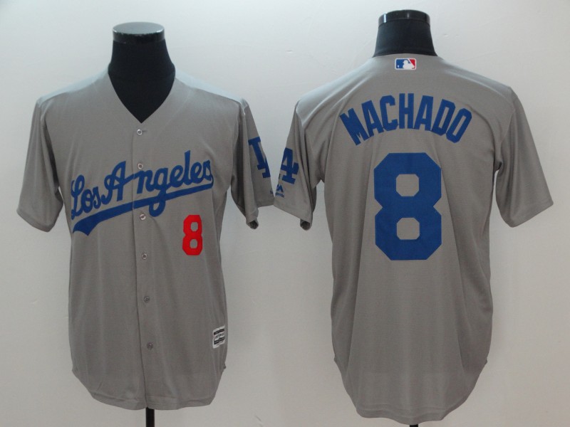 Men Los Angeles Dodgers #8 Machado Grey Game MLB Jerseys->->MLB Jersey